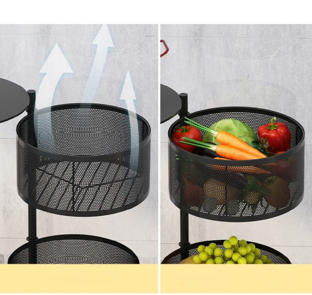 Rotatable and Movable Kitchen Vegetable Racks, 3-5 Layer Vegetable Shelf, Household Round Vegetable Basket Cylindrical Storage Shelf