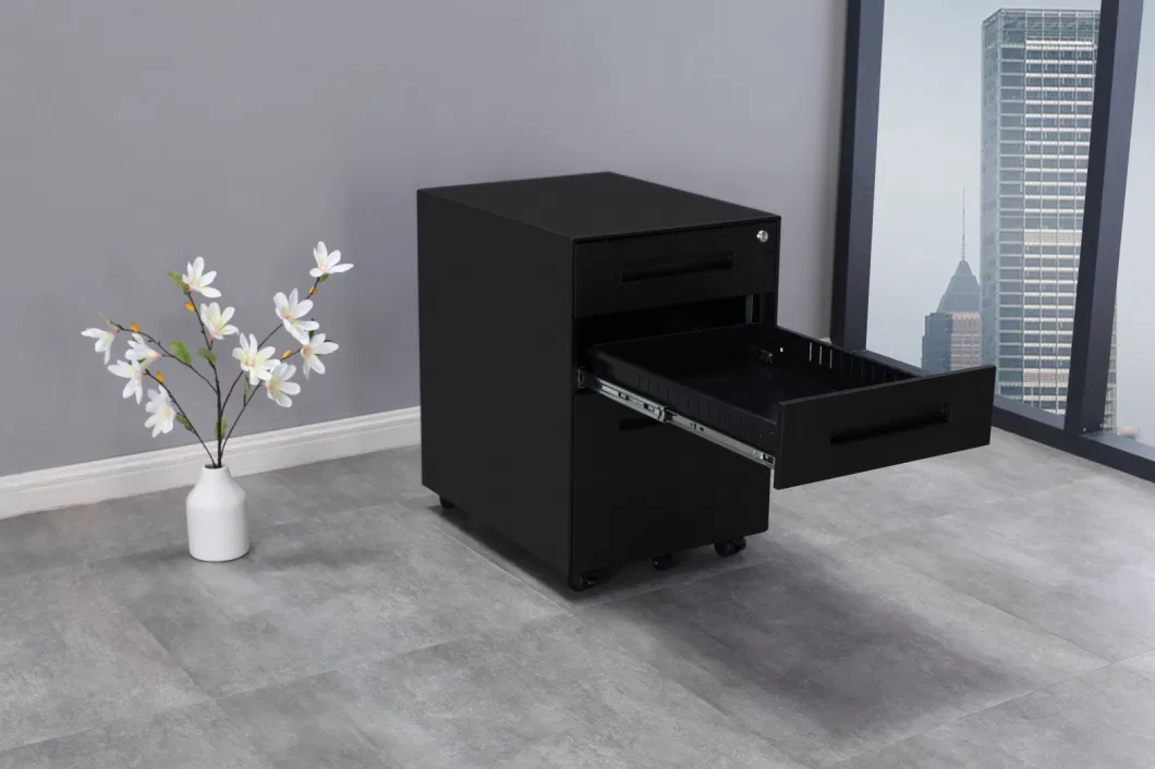 Modern Design Black Color 3 Drawer Pedestal Mobile 3 Drawer Cabinet for Storage