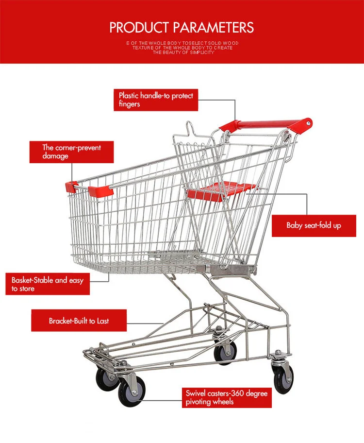 60 Liters Metal Steel Zinc Supermarket Shopping Trolley Cart with Wheels