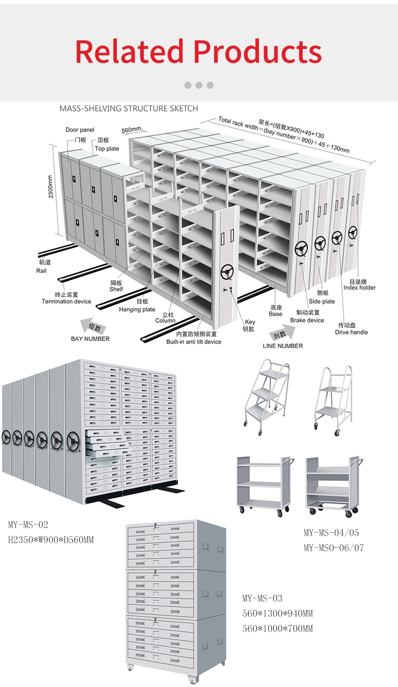 Mobile Mass Compact Shelving File Storage Cabinet Steel Mobile Shelves